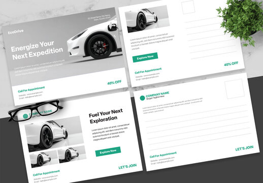 Green And Black Electric Car PostCard
