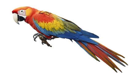 Fototapeta premium Colorful macaw perched on a branch with a white background