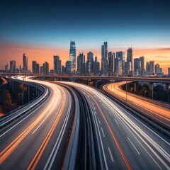 Fototapeta premium City Highway at Sunset with Light Trails