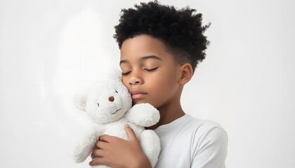 A young boy sleeps soundly while holding his teddy bear