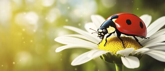 Obraz premium busy ladybug on daisy