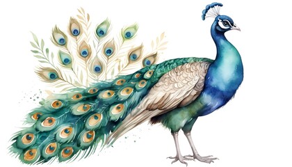 Fototapeta premium Watercolor Peacock with Elegant Feathers