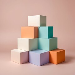 Fototapeta premium Pastel Colored Cubes Pyramid on Pink Background