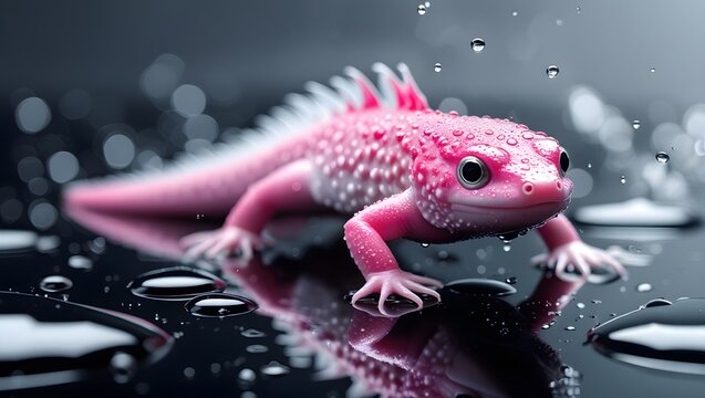 pink dragon on a blue background - Powered by Adobe