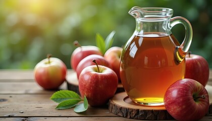 Refreshing Apple Cider in Glass Pitcher with Natural Outdoor Setting
