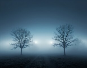 Misty Morning, Two Bare Trees