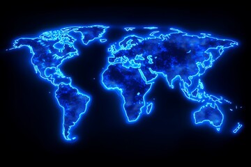 Glowing world map, night, global network