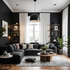 Fototapeta premium Modern Dark Living Room Interior Design
