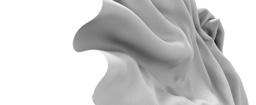 A close-up of a gray fabric drape with smooth, flowing lines. The texture is soft and the light plays across the surface, creating subtle highlights and shadows.