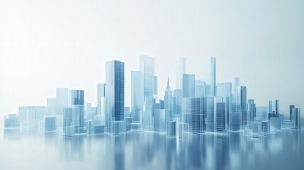 Naklejka premium city skyline where digital lines connect different business centers, representing an interconnected and growing global economy.