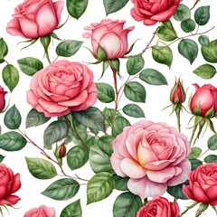 Fototapeta premium Seamless Pattern of Watercolor Roses