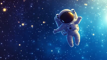 cartoon astronaut floating in space with stars