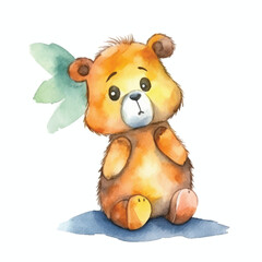 watercolors Cute bear confused illustration 