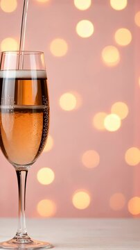 Elegant Champagne Glass Against Soft Focus Romantic Christmas Light Background for Festive Holiday Celebrations and Cheerful Party Atmosphere