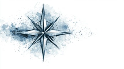 Fototapeta premium Stylized compass design with watercolor effect and blue tones