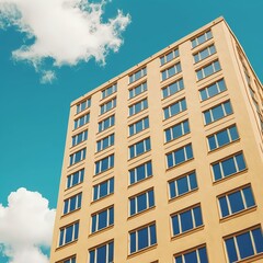 Fototapeta premium Modern Beige Building Against a Blue Sky