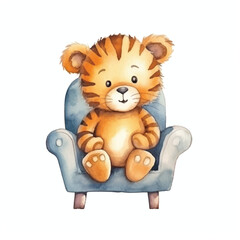 watercolors Cute tiger stretching illustration 