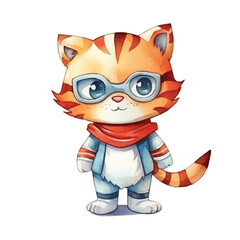 watercolors Cute tiger super hero illustration 