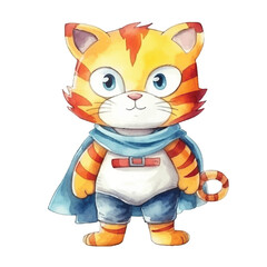 watercolors Cute tiger super hero illustration 