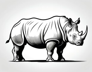 Fototapeta premium Black and White Rhino Illustration