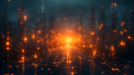 Fototapeta premium Futuristic city glowing pathway at night