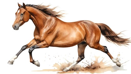 Obraz premium Running Chestnut Horse Watercolor