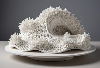 Abstract White Porcelain Sculpture of Ocean Wave and Coral