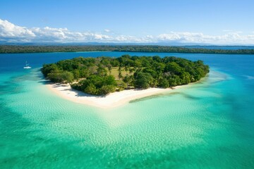 Fototapeta premium Tropical island view Turquoise water, white sand beaches. Vacation destination