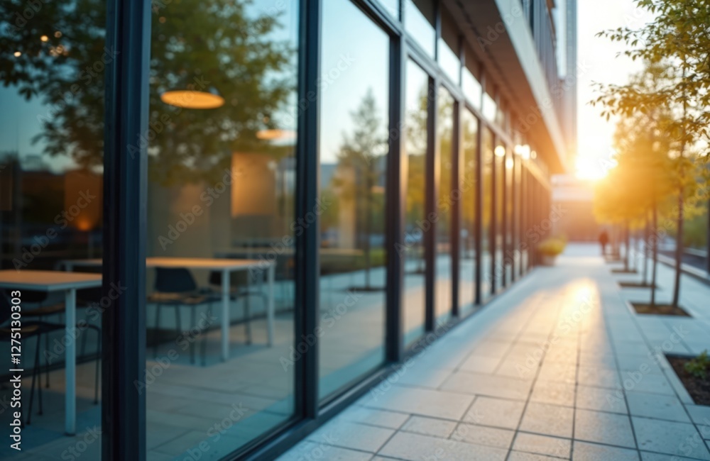Aufkleber blurred glass wall of modern office building in business center use for background. abstract corpora
