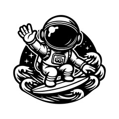 astronaut surfing logo design