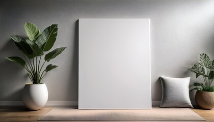 Minimalistic 3D AA3 Poster Template An Elegant Inner Sanctum Illuminated by Muted Light, Displaying a Sophisticated Interior Space with Modern Geometric Shapes and Textures