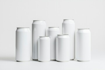 Mockup of white aluminum cans on a clean background for beverage products