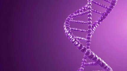 Dna biotechnology science background in purple futuristic style with blank space, abstract molecular structure and genetic research concept



