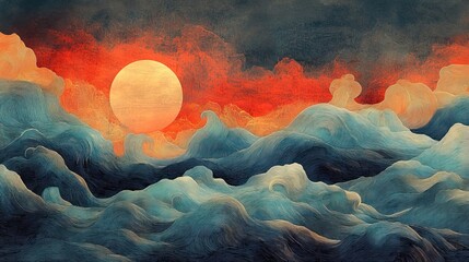 Abstract sunset over turbulent sea. Possible use Background image, wallpaper
