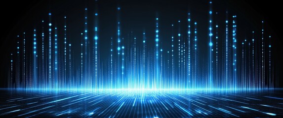 Blue data streams flow from the horizon for a futuristic presentation