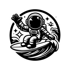 astronaut surfing logo design