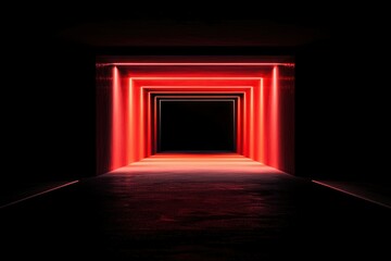 Fototapeta premium Illuminated red tunnel with an abstract glow, suggesting futuristic themes or travel