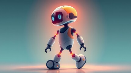 Cute Little Robot Walking Forward in a Futuristic Setting