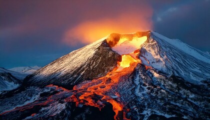 snow and lava mountains