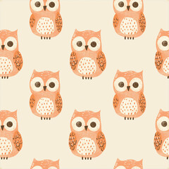 Seamless pattern with cute owls in a minimalistic style
