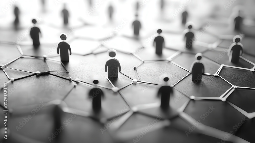 Poster human connection nodes, visualizing the intricate web of relationships formed through social network