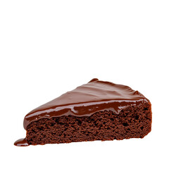 Delicious Slice of Chocolate Cake with Chocolate Sauce Drizzled, isolated on transparent Background