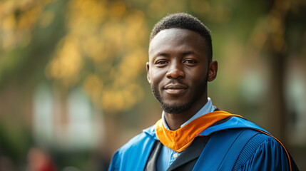 Fototapeta premium Smiling graduate in academic regalia outdoors