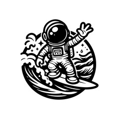 astronaut surfing logo design