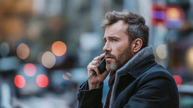 Worried man talking on the phone in the city - Powered by Adobe