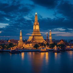 Fototapeta premium Wat Arun Temple Illuminated at Night