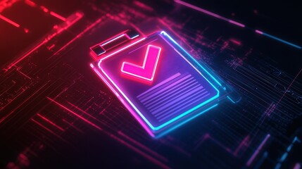 document icon, emphasizing the completion of a successful audit, with a high-tech, modern feel.