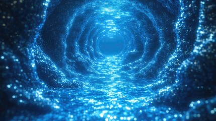 Abstract blue tunnel, glowing particles, futuristic, virtual space, background, digital art, seamless loop