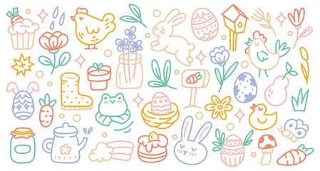 Easter Celebration Cartoon Line Art Style Illustration Doodle Element