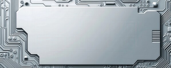 Gray circuit board with blank space for text; electronic design